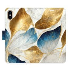 iSaprio Flipové puzdro - GoldBlue Leaves pre Apple iPhone X / XS