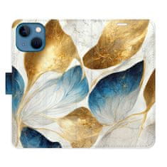 iSaprio Flipové puzdro - GoldBlue Leaves pre Apple iPhone 13 mini