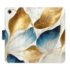 iSaprio Flipové puzdro - GoldBlue Leaves pre Apple iPhone SE 2020