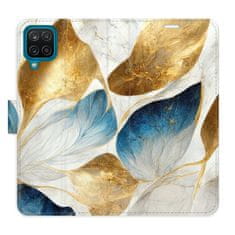 iSaprio Flipové puzdro - GoldBlue Leaves pre Samsung Galaxy A12