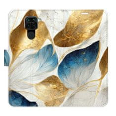 iSaprio Flipové puzdro - GoldBlue Leaves pre Xiaomi Redmi Note 9