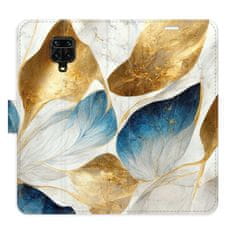 iSaprio Flipové puzdro - GoldBlue Leaves pre Xiaomi Redmi Note 9 Pro / Note 9S