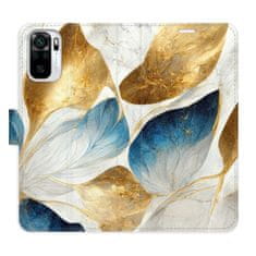 iSaprio Flipové puzdro - GoldBlue Leaves pre Xiaomi Redmi Note 10 / Note 10S