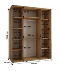 Veneti Šatníková skriňa YVONA 12 - 200/60 cm, biela / čierna / zlatá