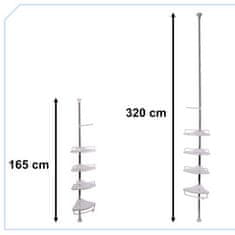 KIK KX4322 Teleskopická rohová kúpeľňová polička biela