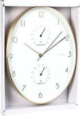 SEGNALE Nástenné hodiny KO-837362270 s teplomerom a vlhkomerom 34,5 cm zlatý rám