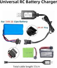 YUNIQUE GREEN-CLEAN USB Univerzálny RC nabíjací kábel s konektorom SM-4P pre 2S 7.4V LiPo batériu kompatibilnú RC auto / auto / lietadlo / dron / RC loď a ďalšie hračky na diaľkové ovládanie