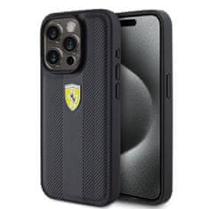 Ferrari Zadný kryt PU Leather Hot Stamp Groove Pattern pre iPhone 15 Pro Black