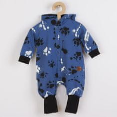 NEW BABY Dojčenský bavlnený overal s kapucňou a uškami labka modrý 86 (12-18m) Modrá