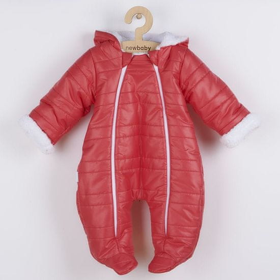 NEW BABY Zimná dojčenská kombinéza s kapucňou s uškami Pumi red raspberry