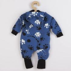 NEW BABY Dojčenský bavlnený overal s kapucňou a uškami labka modrý 86 (12-18m) Modrá
