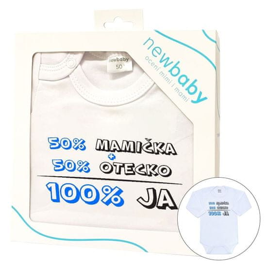 NEW BABY Body s potlačou 50% MAMIČKA + 50% OTECKO - 100% JA modré - darčekové balenie