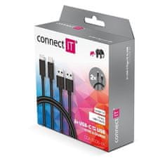 Connect IT USB kábel Wirez USB/ USB-C, 1m (2 ks v balení) - černý (CCA5006BK)
