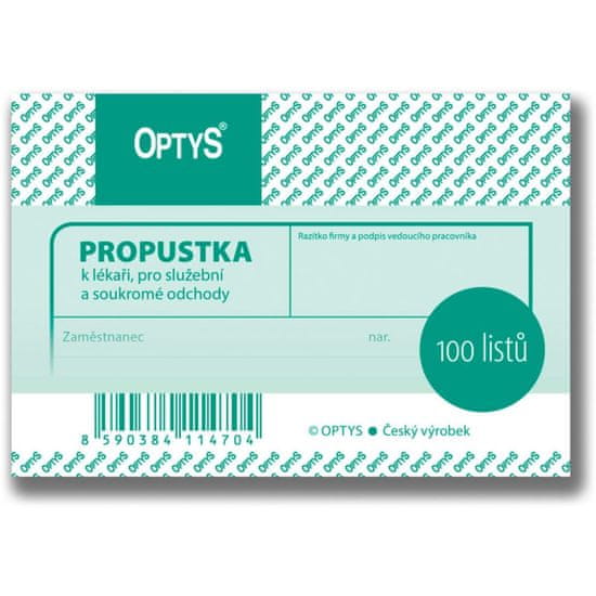 Optys Priepustka A7, 100 listov, č.1147