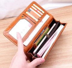Camerazar Veľká dámska peňaženka, hnedá ekologická umelá koža, 14 priehradiek, rozmery 19,5x10x4 cm