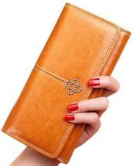 Camerazar Veľká dámska peňaženka, hnedá ekologická umelá koža, 14 priehradiek, rozmery 19,5x10x4 cm