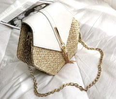 Camerazar Elegantná slamená kabelka s kovovou retiazkou, ekologická umelá koža, zlatý kovania, 20x18x7 cm