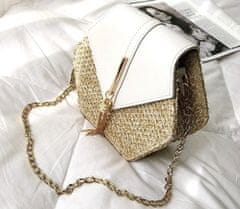 Camerazar Elegantná slamená kabelka s kovovou retiazkou, ekologická umelá koža, zlatý kovania, 20x18x7 cm