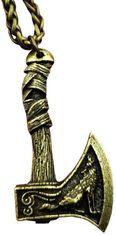 Camerazar Pánsky náhrdelník z oceľovej zliatiny v tvare kríža Viking Axe, odlievaná v starožltú farbu, veľkosť 2,5 cm x 4,5 cm