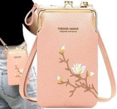 Camerazar Dámska mini peňaženka s vreckom na telefón, kvetinový motív, mäkká ekologická umelá koža, zlaté kovanie, 18x11x5 cm