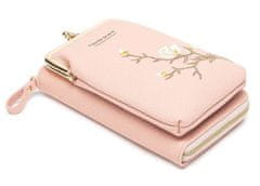 Camerazar Dámska mini peňaženka s vreckom na telefón, kvetinový motív, mäkká ekologická umelá koža, zlaté kovanie, 18x11x5 cm