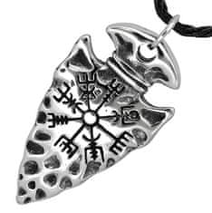 Camerazar Pánsky náhrdelník so severskými symbolmi, strieborná/čierna farba, kovová zliatina a ekokoža, 60+5,5 cm