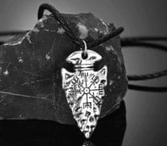 Camerazar Pánsky náhrdelník so severskými symbolmi, strieborná/čierna farba, kovová zliatina a ekokoža, 60+5,5 cm