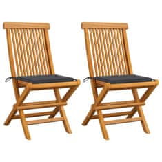 Vidaxl Záhradné stoličky, antracitové podložky 2 ks, tíkový masív