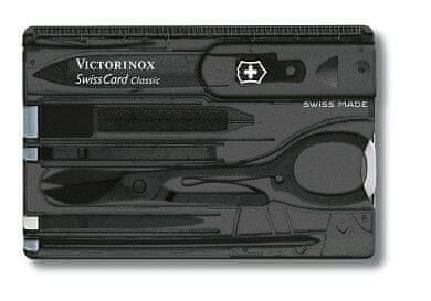 Victorinox 0.7133.T3 SwissCard Onyx translucent imitácia platobnej karty, 10 funkcií,čierna