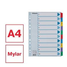 Esselte Zosilnené registre "Mylar", mix farieb, kartón, A4, 1-10 100161