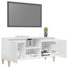 Vidaxl TV stolík nohy z masívneho dreva lesklý biely 103,5x35x50 cm