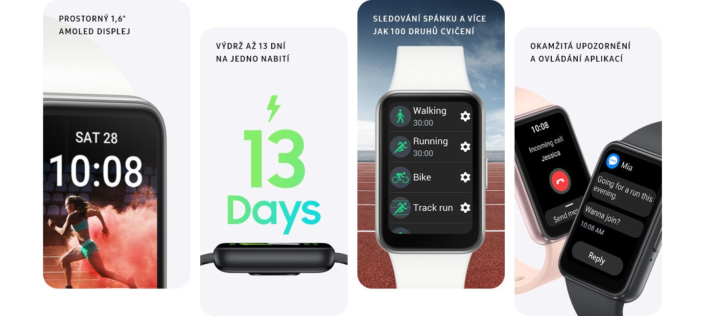 Fitness náramok Samsung Galaxy Fit3 AMOLED displej detekcia pádu núdzové volanie Bluetooth párovanie notifikácie z telefónu meranie tepu meranie saturácie SpO2 ovládanie gestami pohodlný náramok športový náramok interná pamäť hudba multišport ovládanie fotoaparátu