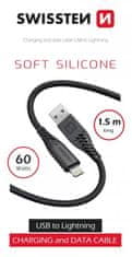 SWISSTEN datový kábel soft silicone USB-A - Lightning, 60W, 1.5m, čierna