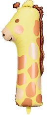 WOWO Fóliový Narodeninový Balón v Tvare Žirafy a Čísla 1, Rozmery 31x82 cm