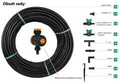 Bradas Zavlažovacia sada, kvapkacia hadica Water Flow Drip ø16mm 100m, 182ks príslušenstvo a zavlažovacie hodiny BR-DSWWF100-SET4-T