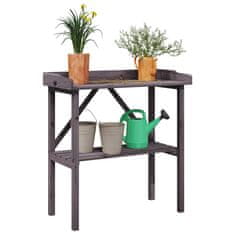 shumee Stôl na rastliny s policou sivý 78x38x82,5 cm masívna jedľa