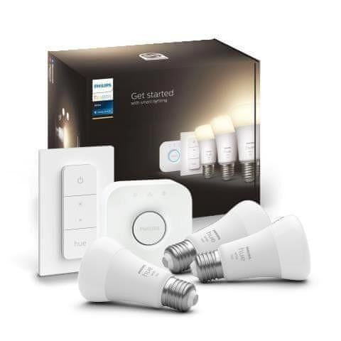 Philips Hue Bluetooth LED White set 3ks žiaroviek Philips plus Hue Bridge mostík plus diaľkový ovládač Hue Switch 8719514289130 E27 A60 9,5 W 1055lm 2700K stmievateľné