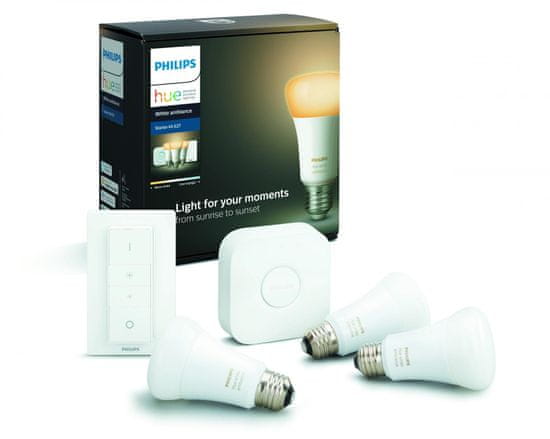 Philips Hue Bluetooth LED White Ambiance základná sada LED žiarovka 3xE27 A19 9.5W 806lm 2200K-6500K plus bridge plus dimmer switch