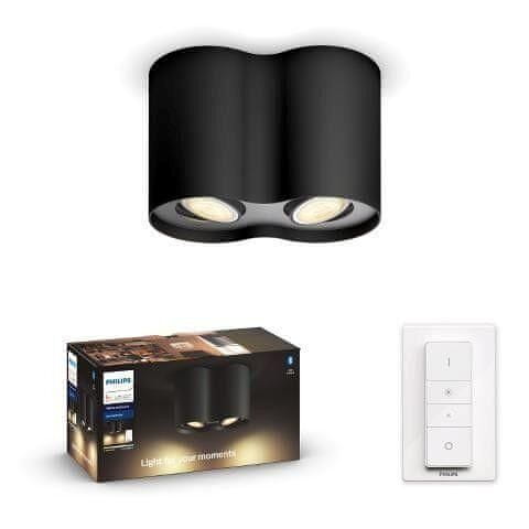 Philips Hue White Ambiance Stropné bodové svietidlo Philips Pillar BT 8719514338425 LED GU10 2x5W 2x350lm 2200-6500K 230V, čierne s diaľkovým ovládačom a Bluetooth