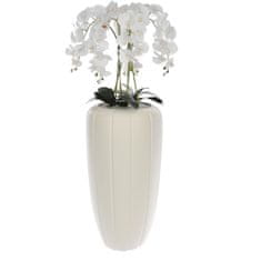 botle Biela umelá orchidea, kaskádovitá kytica v krémovom kvetináči, výška cca 125 cm, pogumované kvety, 5 výhonkov, dekorácia do domácej kancelárie