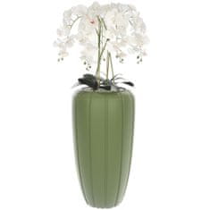 botle Biela umelá orchidea, kaskádovitá kytica v zelenom kvetináči, výška cca 125 cm, pogumované kvety, 5 výhonkov