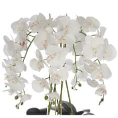 botle Biela umelá orchidea, kaskádovitá kytica v terakotovom kvetináči, výška cca 112 cm, pogumované kvety, 5 výhonkov