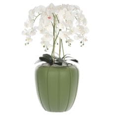 botle Biela umelá orchidea, kaskádová kytica v zelenom kvetináči, výška cca 90 cm, pogumované kvety, 5 výhonkov