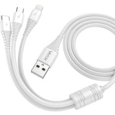 WOWO Biely USB Kábel 3v1, Micro USB, USB-C, Lightning, Dĺžka 1m