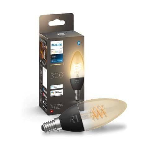 Philips Hue Bluetooth LED White filamentová žiarovka Philips sviečka 8719514302235 E14 4,5W 300lm 2100K čierna, stmievateľná