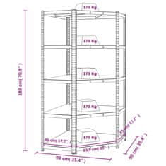 Vidaxl 5-vrstvová odolná rohová polica sivá oceľ a spracované drevo