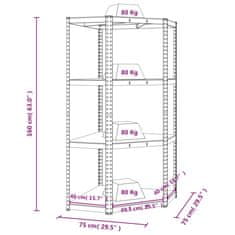 Vidaxl 4-vrstvová rohová polica strieborná oceľ a spracované drevo