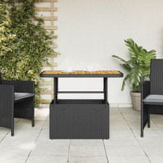 Petromila vidaXL Záhradný stôl čierny 90x55x71 cm polyratan a akáciové drevo