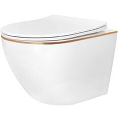 REA Carlo Mini Gold Edge, závesná WC misa 490x370 mm + bidet 495x370 mm, biela so zlatým okrajom, KPL-C1222
