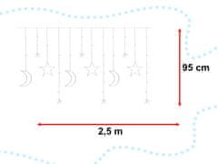 WOWO 2,5m LED Závesové Lampy Moon Stars, 138LED, Studená Biela